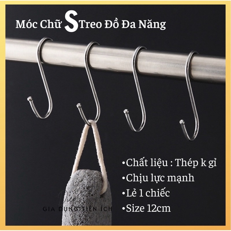 Móc treo đồ -chữ S 🎀SALE🎀 Móc chữ S inox 304 treo quần áo chịu lực, đa năng loại dày size 12cm