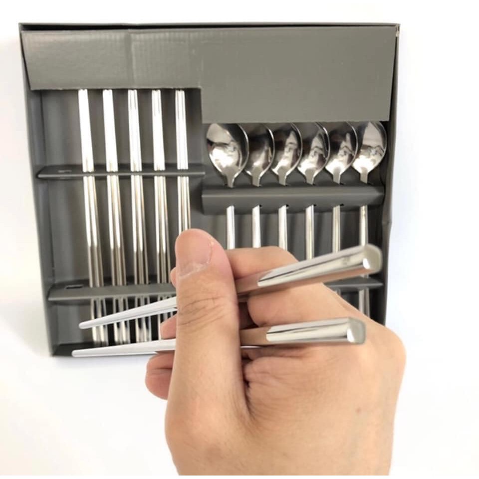 Set 12 đũa thìa inox Bộ Đồ Dùng Ăn Uống Thép Không Gỉ Cho Gia Đình, Văn Phòng, Dã Ngoại, Cá Nhân Có Hộp Đựng