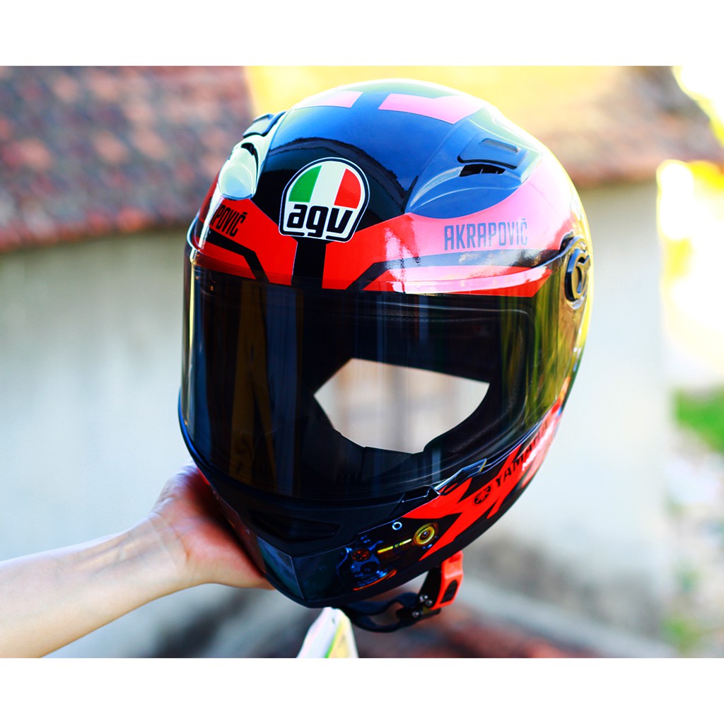 Mũ bảo hiểm fullface AGU đen bóng lên tem decal YAMAHA ĐỎ siêu ngầu