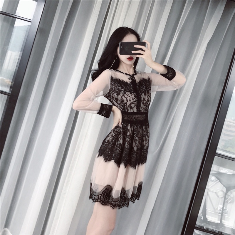 Đầm dáng xòe nữ tay dài midi Emilyshop