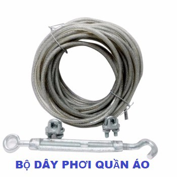 Dây phơi quần áo Phi 5mm, Tặng 2 khóa cáp, 1 tăng đơ, 2 nở móc sắt