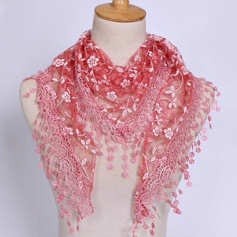 Youyo Khăn Choàng Cổ Dài Phối Ren Rỗng Tua Rua Hình Tam Giác Thời Trang Cho Nữ Desi