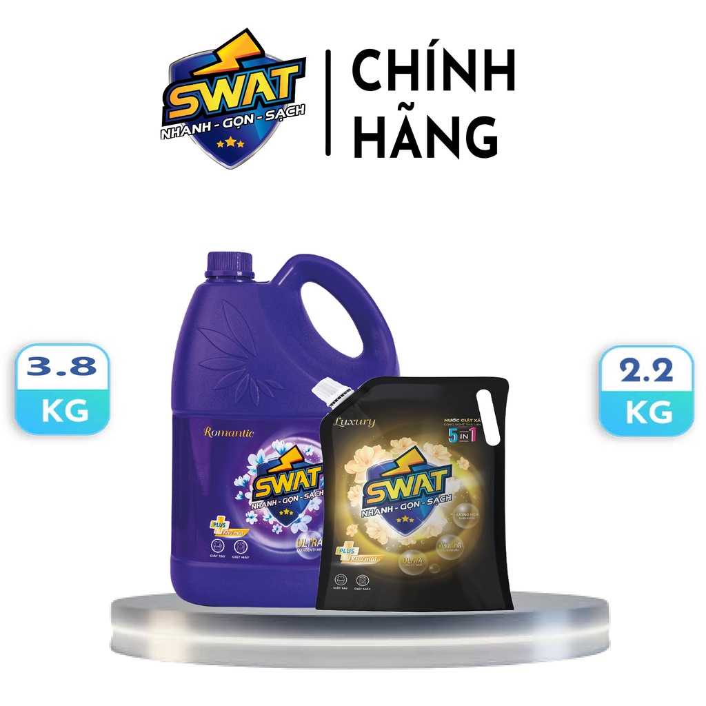 [Mã BMBAU50 giảm 7% đơn 99K] Combo 2 Nước Giặt Xả SWAT gồm 1 can ROMANTIC 3.8kg và 1 túi LUXURY 2.2kg