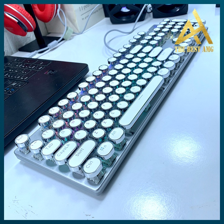 Bàn Phím Cơ Gaming Keycap Xuyên Led HP GK400Y Màu Trắng Nút Tròn Bàn Phím Máy Tính Laptop Có Dây Keyboard Chơi Game