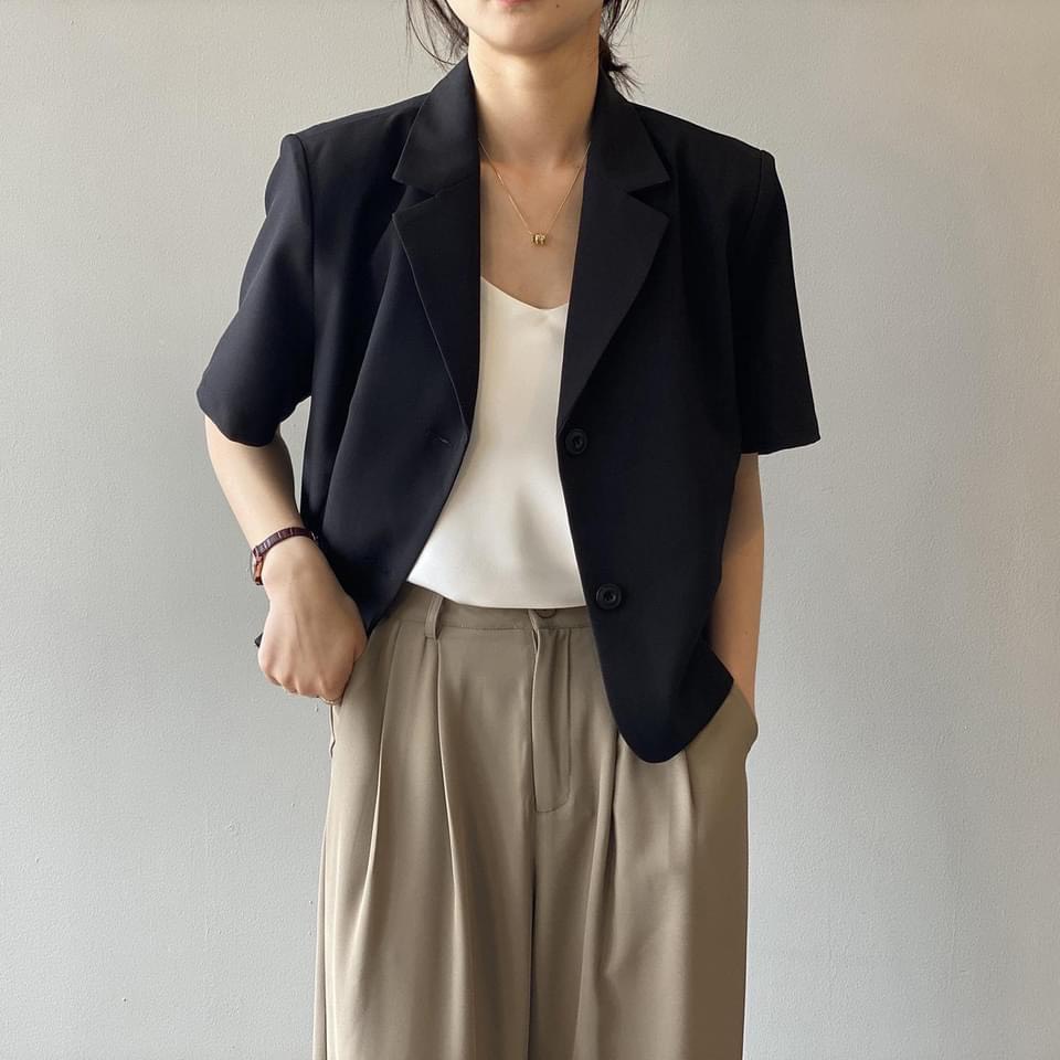 áo blazer nữ, áo vest nữ cộc tay dáng ngắn túi chéo cá tính