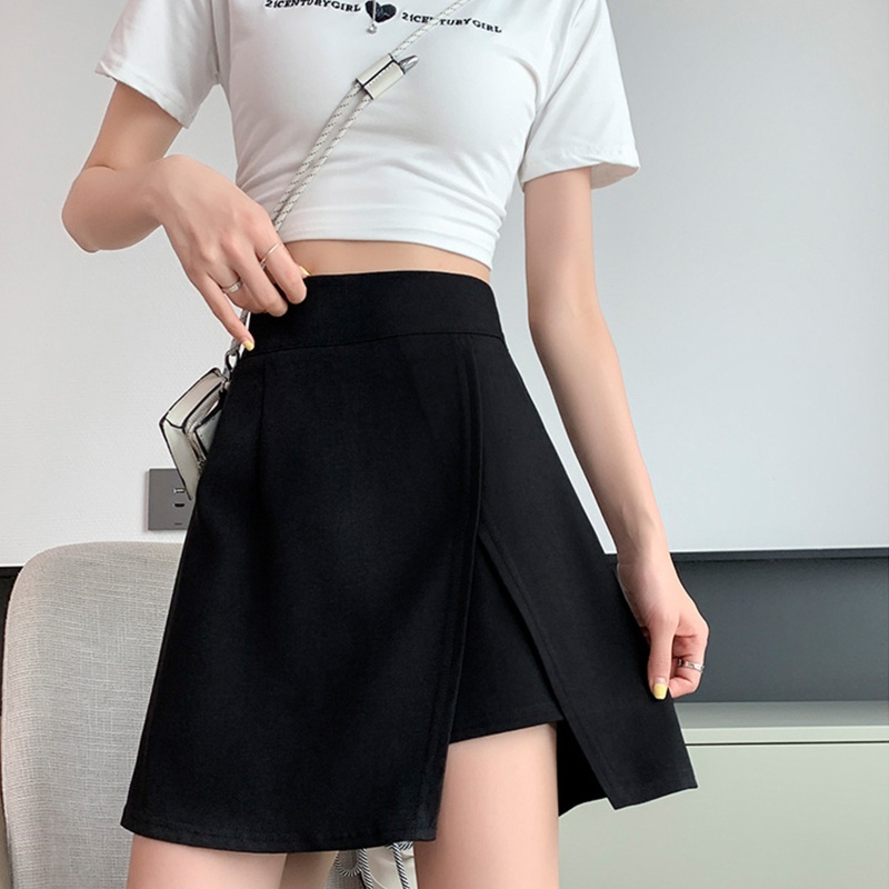 Chân Váy Chữ A Mini Lưng Cao Xẻ Tà Phối Khóa Kéo Phía Trước Và Quần Short Ống Loe Thời Trang Cho Nữ