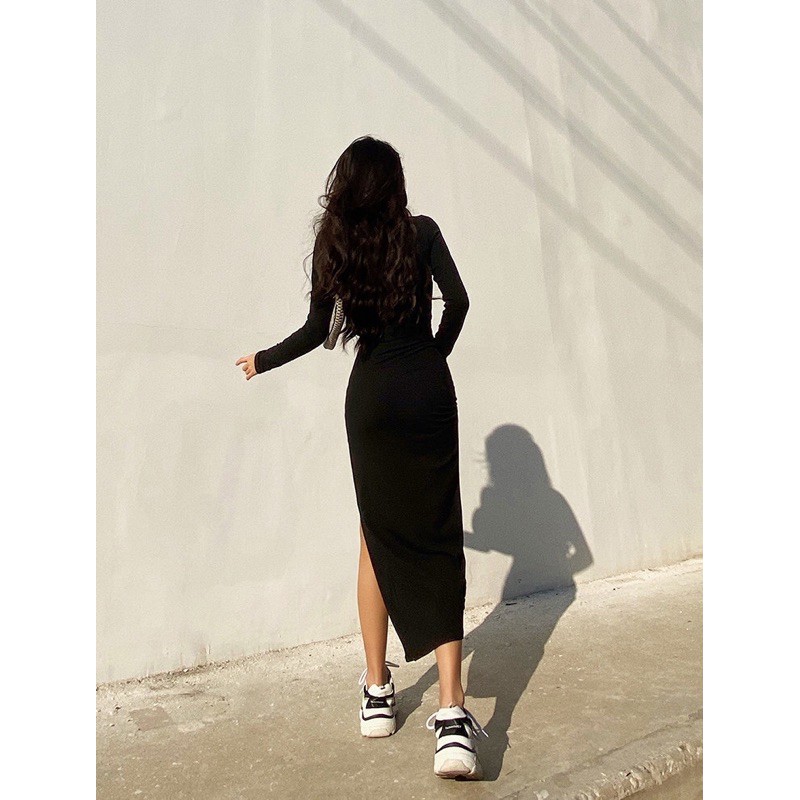 [Mã SKAMSALEP6 giảm 10% tối đa 100K đơn 150K] Váy body thun gân cổ tròn xẻ bên dáng dài AP2081 | BigBuy360 - bigbuy360.vn