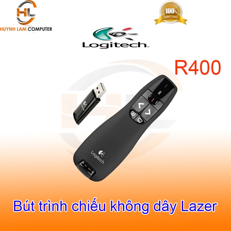 Bút trình chiếu không dây Lazer Logitech R400 đầu thu USB 2.4Ghz 15m - Hàng Cty