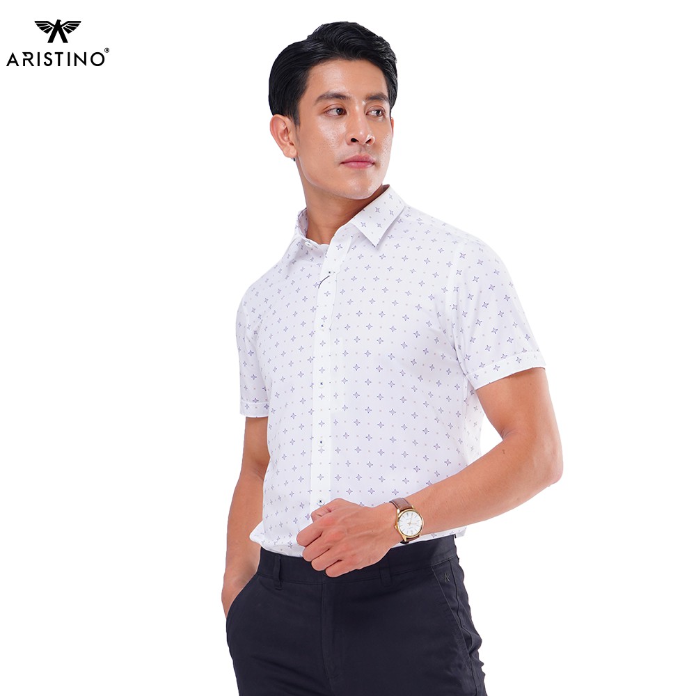 Áo Sơ Mi Nam Ngắn Tay Aristino ASS115S8 Màu Trắng In Thoi Xanh Đỏ | BigBuy360 - bigbuy360.vn