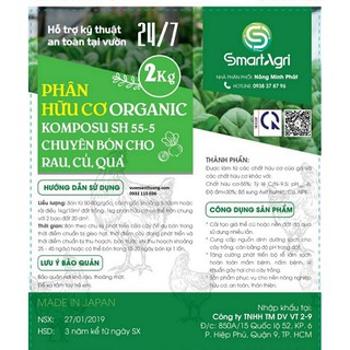 PHÂN HỮU CƠ ORGANIC KOMPOSU SH 55-5 CHUYÊN BÓN CHO RAU, CỦ, HOA, QUẢ 2kg