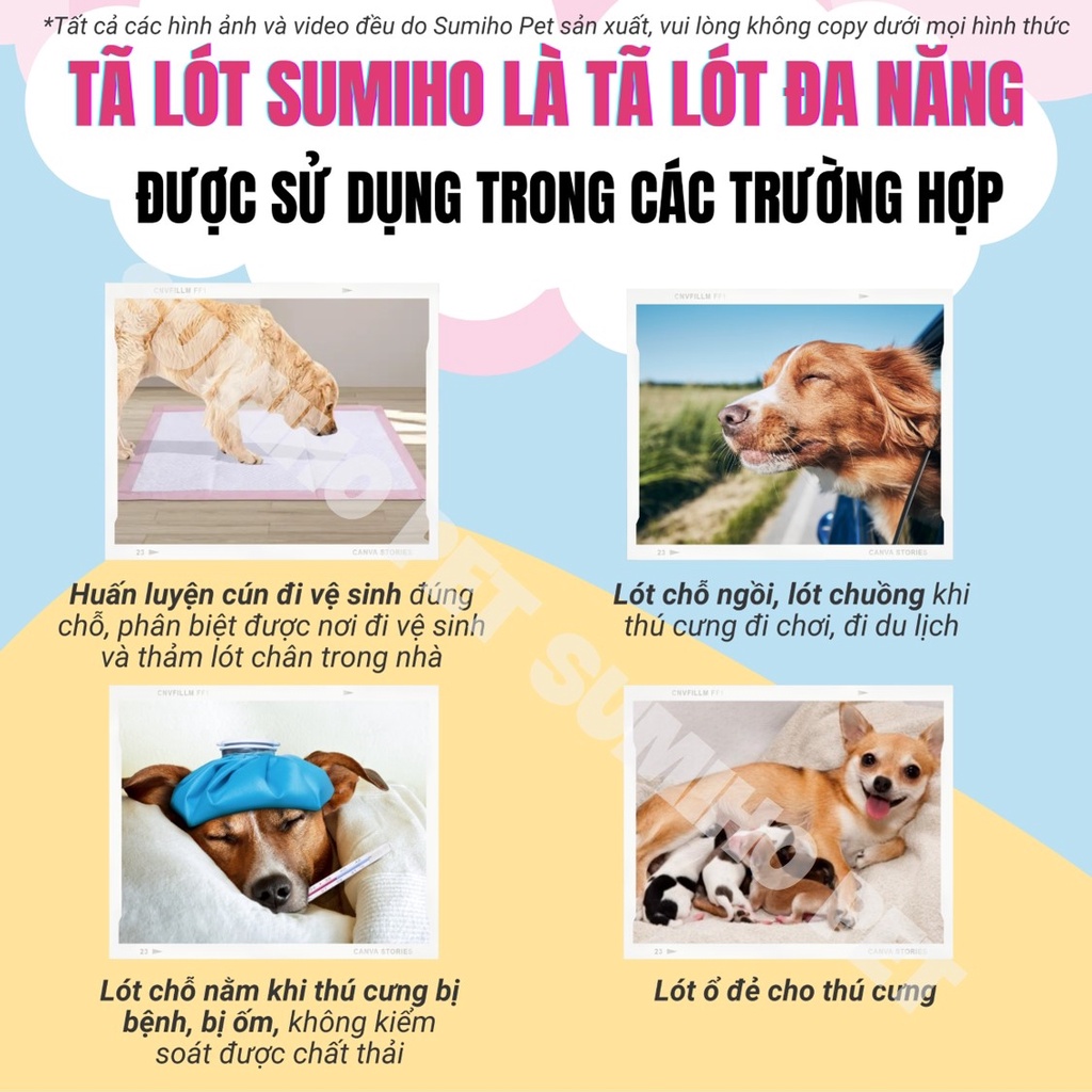 Tã lót cho chó mèo Sumiho size M 45x60cm (50 cái) hương trà xanh