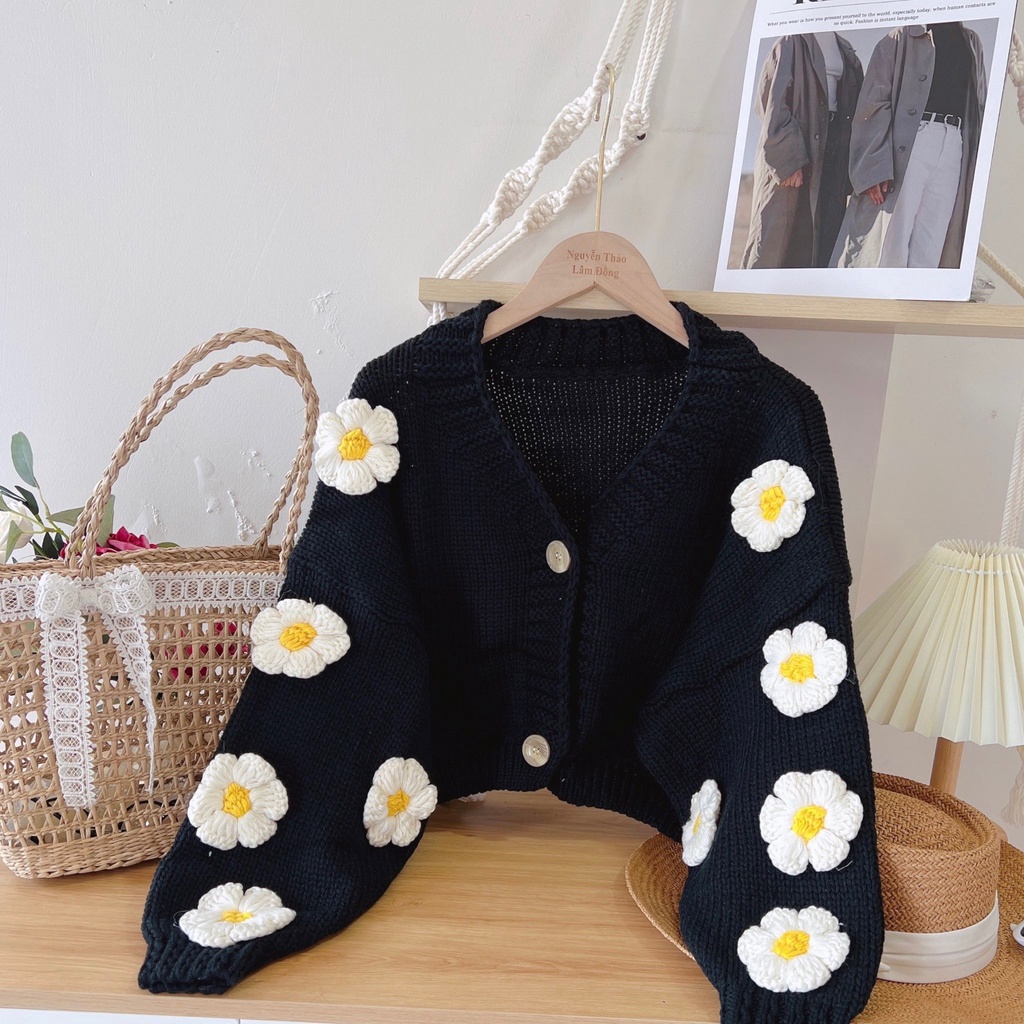 Áo len Cardigan nữ hoa nổi