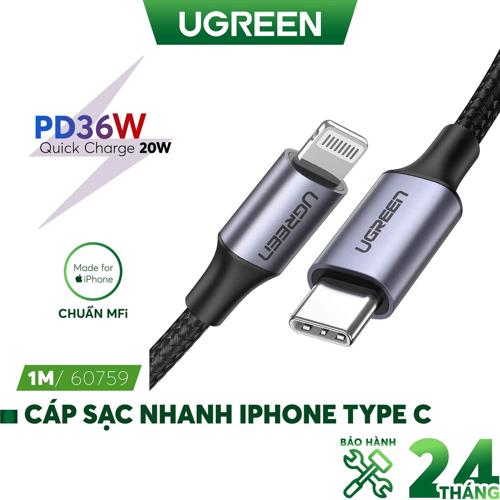 Cáp sạc nhanh USB type C sang Lightning MFI UGREEN US304 US305 - Sạc nhanh PD cho iPhone 12 / iPhone 11 dài 0.25m - 2m