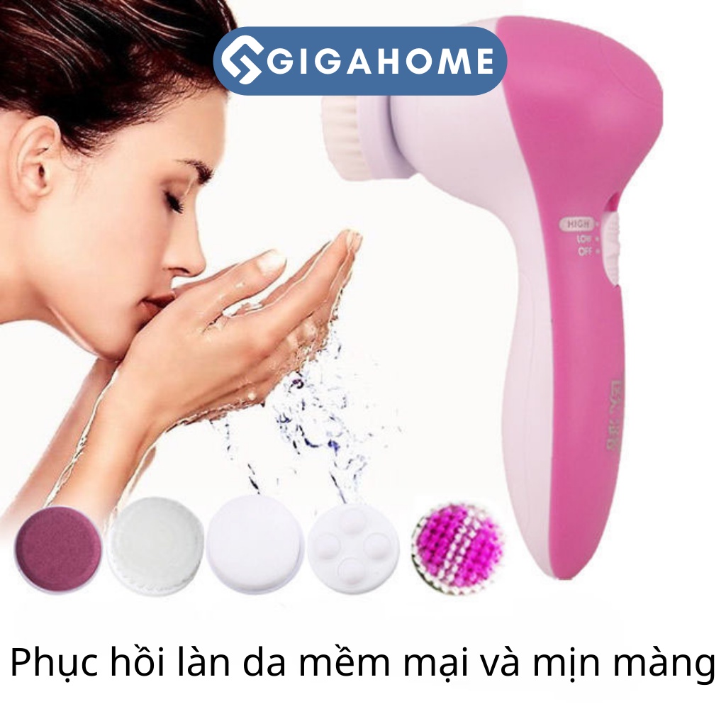 Máy Rửa Mặt Massage, Tẩy Da Chết GIGAHOME Tặng 5 Đầu Thay Thế Đa Năng 2200