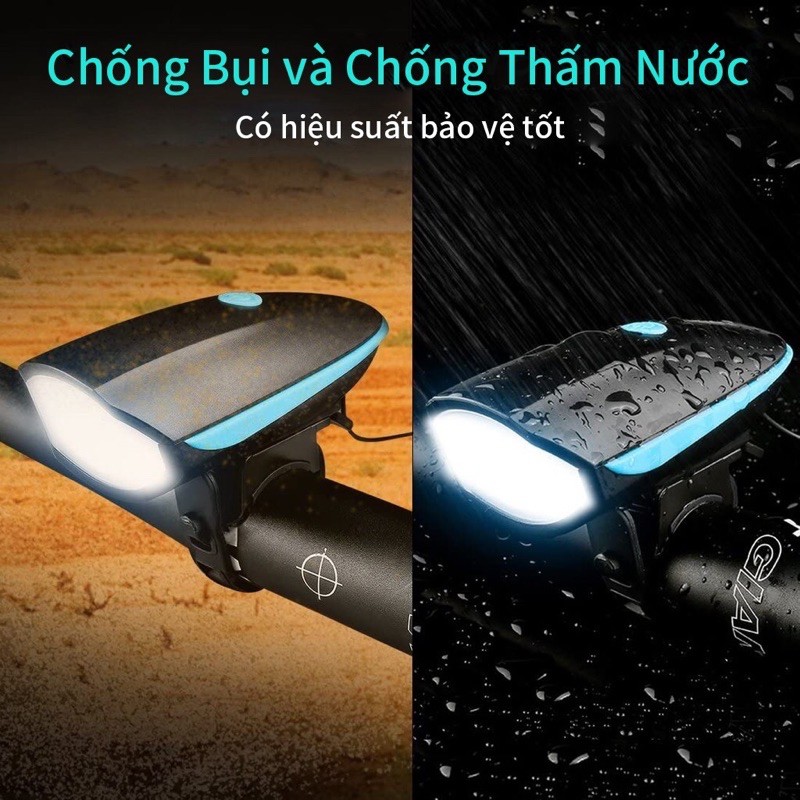 Đèn LED Xe Đạp Siêu Sáng + Còi ( Pin Sạc + Có Bảo Hành)