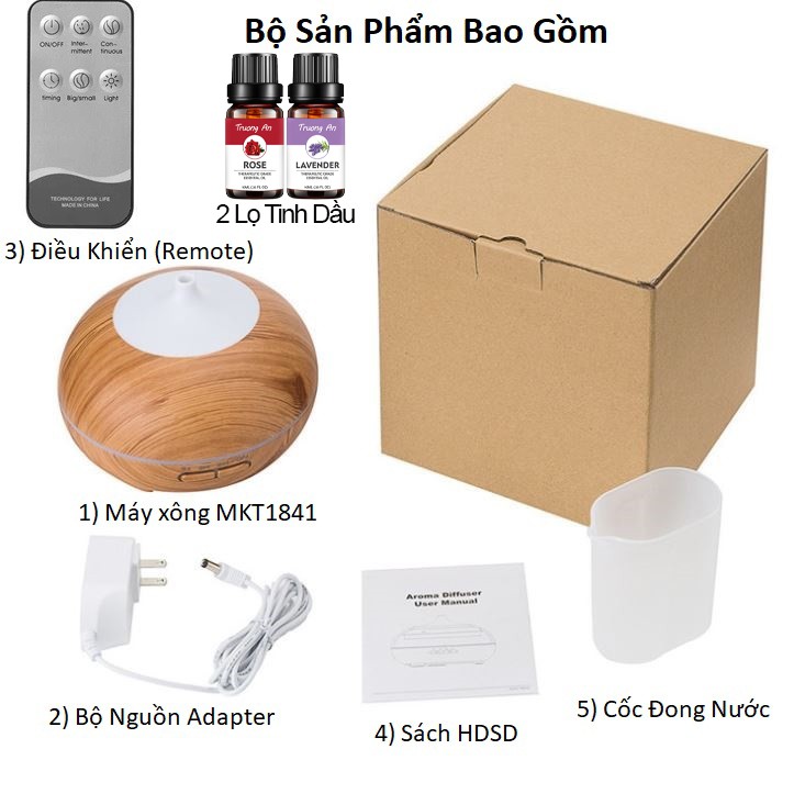 [Mã ELORDER5 giảm 10K đơn 20K] Máy xông tinh dầu bí ngô vân gỗ 550ml có điều khiển tặng kèm 2 lọ tinh dầu