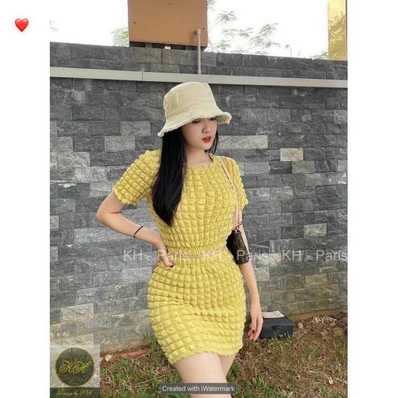 sét bộ váy voan phối áo cổ vuông xinh Gb04077