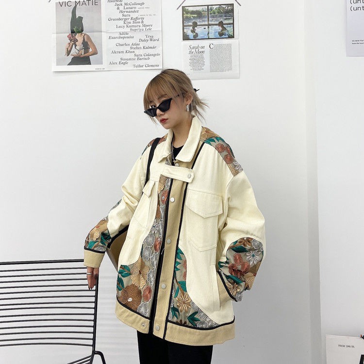 Áo khoác dáng rộng thêu hình phong cách hip hop thời trang xuân thu 2021 cho nam