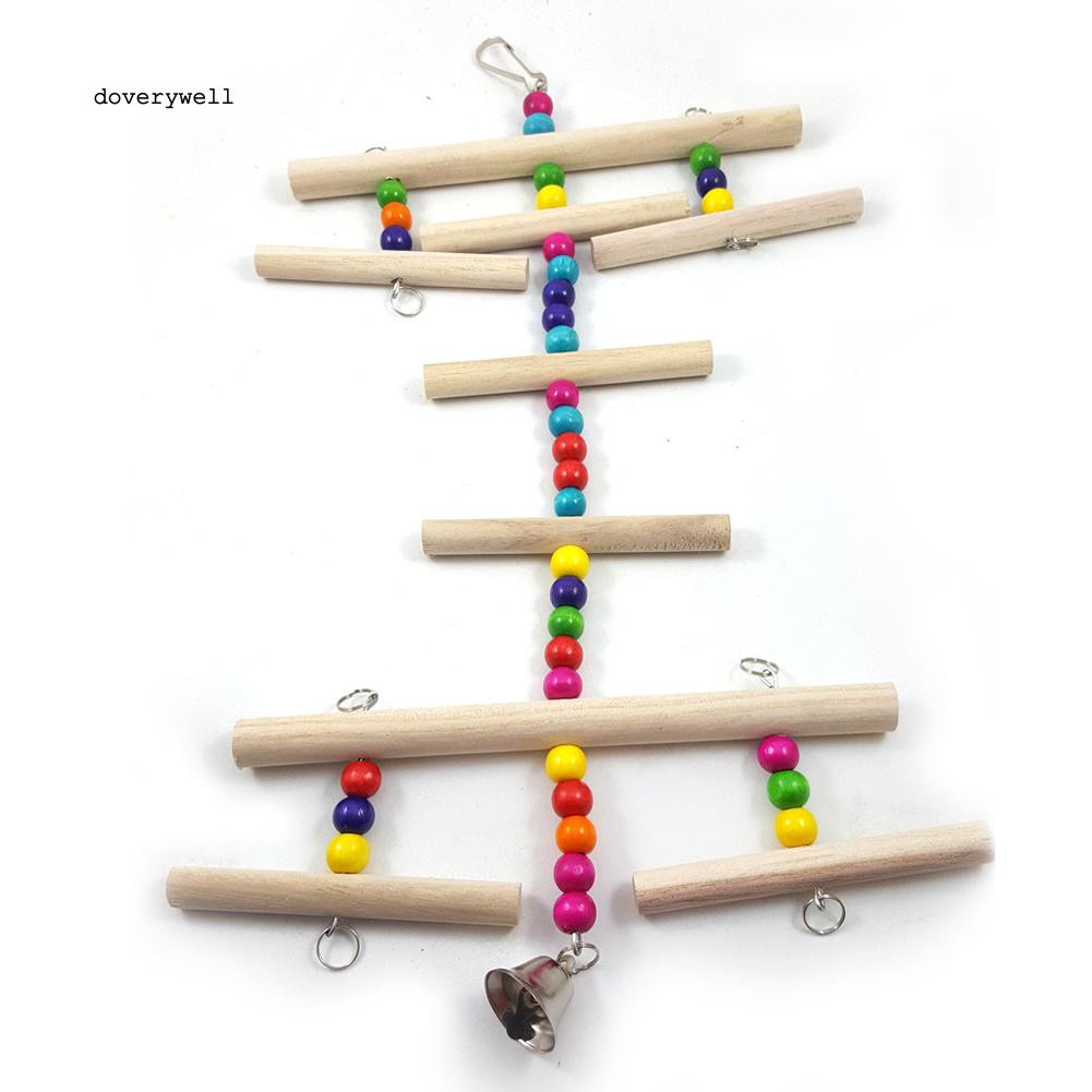 Dây móc đính thanh gỗ và hạt nhiều màu gắn chuông sáng tạo cho vẹt cưng leo trèo