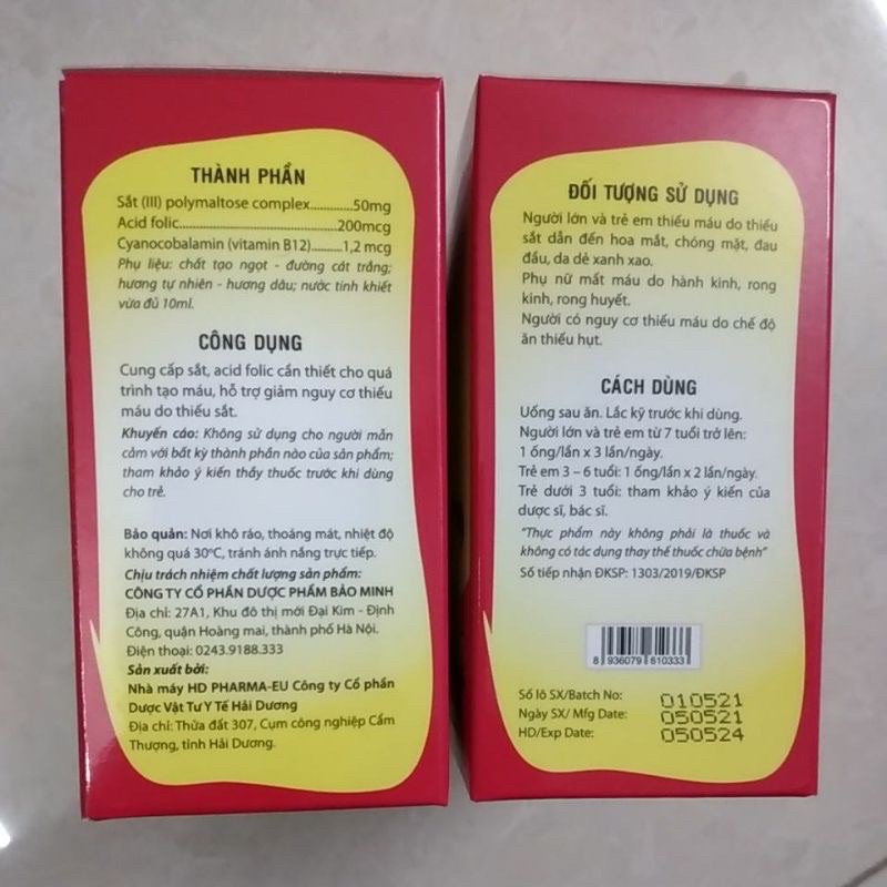 Date mới - Avisure Iron bổ sung sắt hữu cơ cho bé Từ 3 tuổi và người lớn dạng siro 20 ống dễ uống