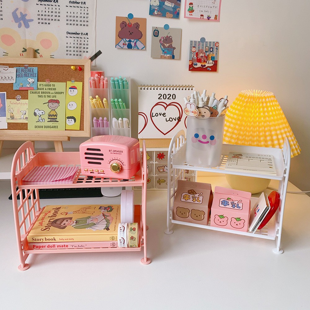 S57 KỆ NHỰA MINI ĐỂ BÀN 2 TẦNG ULZZANG HÀN QUỐC DỄ THƯƠNG - KỆ NHỰA TIỆN LỢI