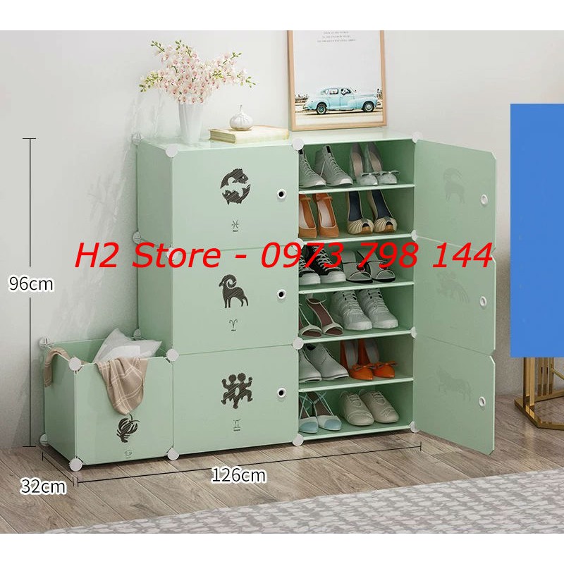 TỦ NHỰA ĐỰNG GIÀY DÉP KIỂU MỚI 12 Ô (chia ô) + 1 Ô VÁCH MÀU CỐM CỬA CUNG HOÀNG ĐẠO