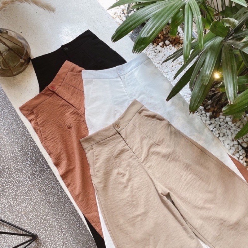 Quần Ống Rộng Suông Lưng Cao Vải Đũi Thái Dài 100cm