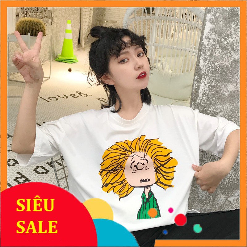 Áo Thun Cotton Tay Lỡ Cô Gái Tóc Xù Trắng Thiết Kế Xì Tin