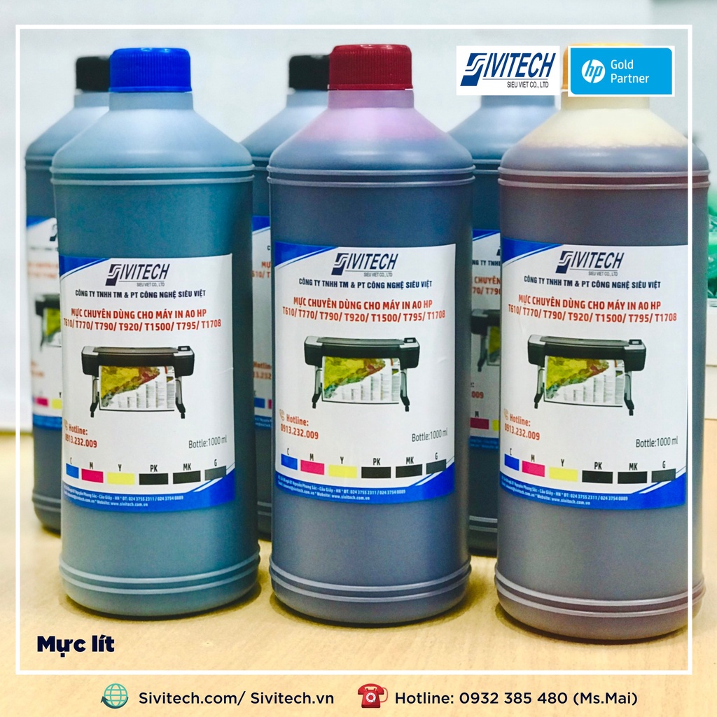 Mực in 1L máy in A0 - Hp T1100, T790, T795, T1708...