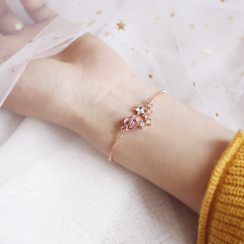 Vòng Đeo Tay Chuỗi Hạt Đá Pha Lê Màu Hồng / Vàng Thời Trang Cho Nữ