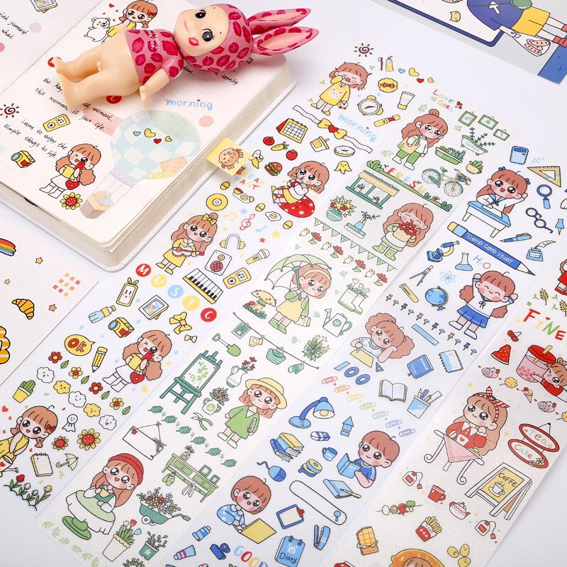 Tập sticker tự cắt hoạ tiết siêu dễ thương, dùng để trang trí sổ, kệ bàn học, sticker phong cách Hàn Quốc siêu bám