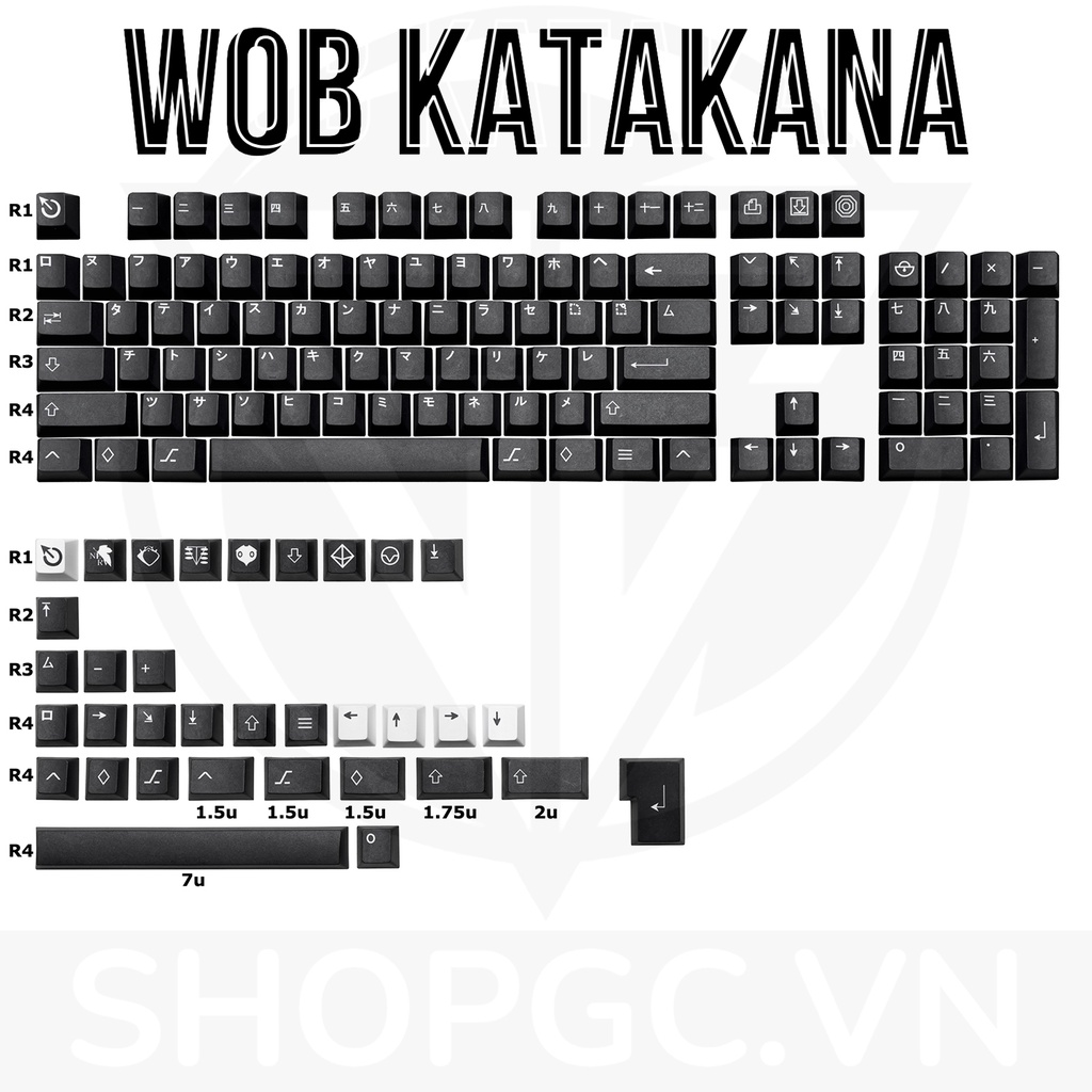 Keycap WOB KATAKANA 138 nút nhựa PBT Dye-sub