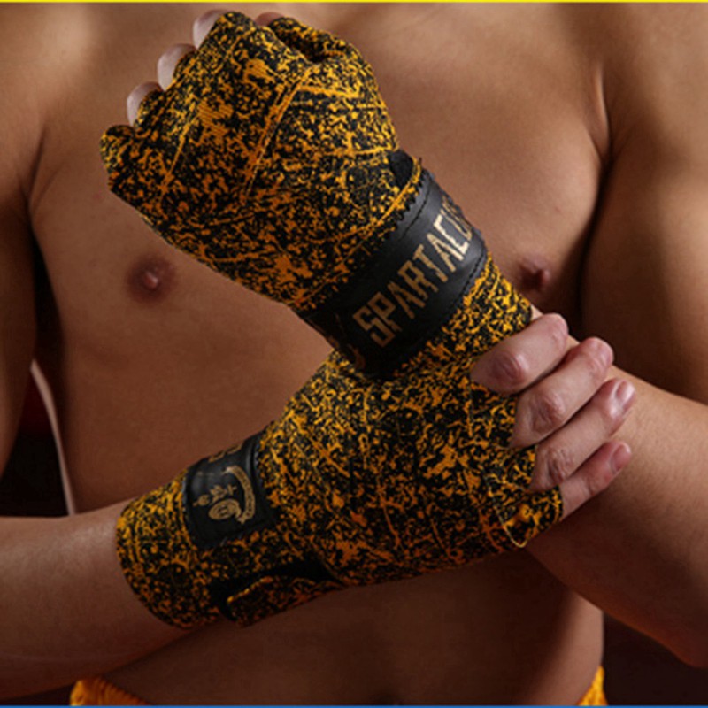 KANGRUI 4Pcs Boxing Bandage Wrist Straps Sports Sanda Taekwondo Hand Gloves Wraps Muay Thai 5M Bandage Yellow & Red