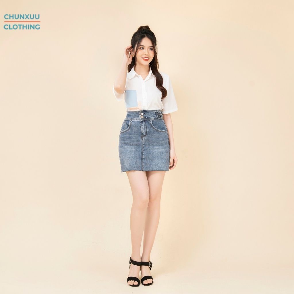 Áo sơ mi nữ trắng cộc tay Chunxuu thiết kế túi áo cách điệu thời trang - SK05