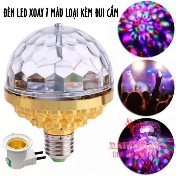 Đèn led xoay 7 màu vũ trường nháy chớp theo nhạc bay phòng sân khấu hiệu ứng 360 độ kèm đui cắm E27