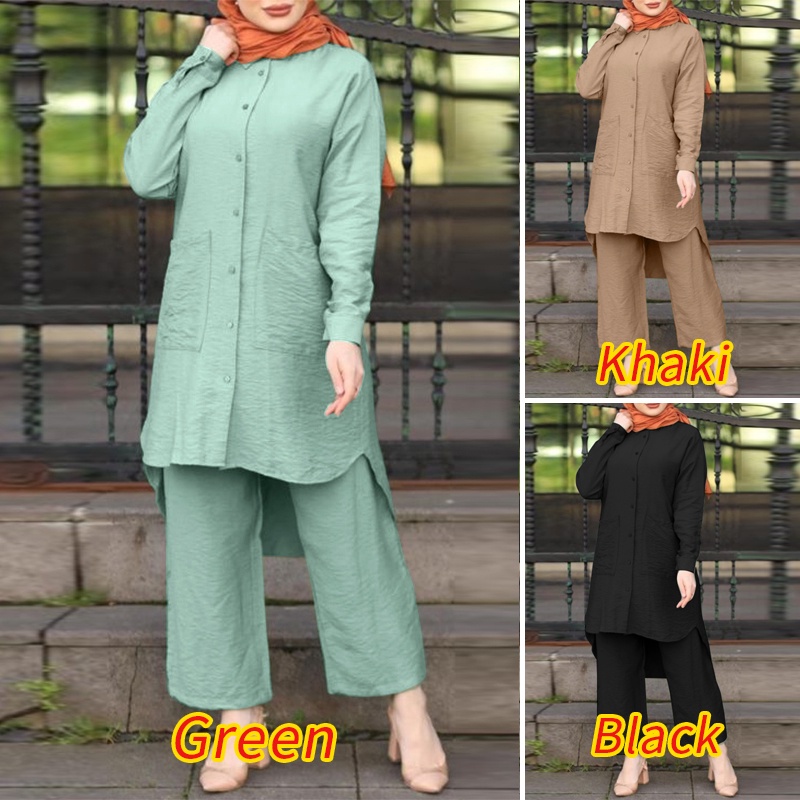 Áo tay dài và quần ZANZEA phong cách Hồi giáo cho nữ