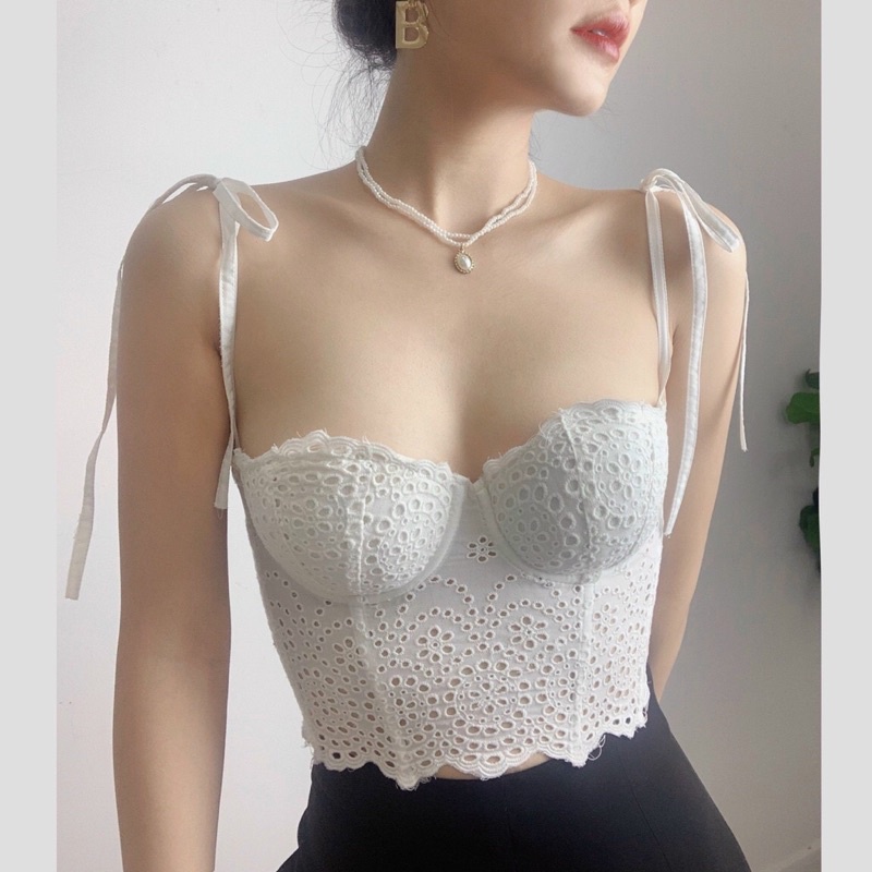 Áo corset / Áo croptop vải thô thêu hoa