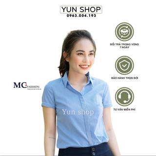 Áo sơ mi nữ công sở nữ họa tiết kẻ tăm - MC Fashion A206 xanh dương