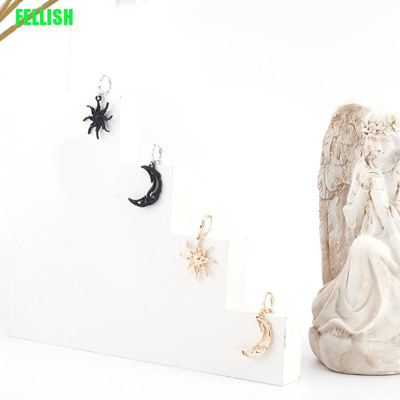 Đôi Bông Tai Dáng Dài Không Đối Xứng Họa Tiết Mặt Trăng Mặt Trời Thời Trang Cho Nữ