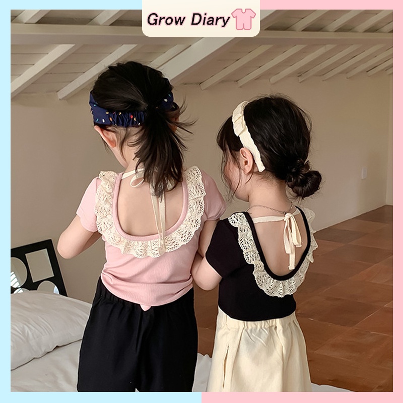 Áo Cotton NgắN Tay Ren Hoa Cho Bé GáI (1-6 TuổI)