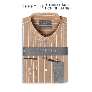 Áo Sơ Mi Nam Họa Tiết Kẻ Sọc Nâu 1 CEFFYLO, Vải Cotton Mềm Mịn, Form Chuẩn