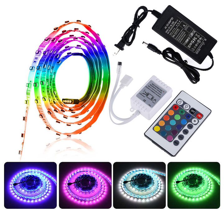 Combo led dây dán RGB 7 màu ( Gồm 1 led dây dán RGB 7 màu, 1 nguồn adapter 12V 5A loại tốt )