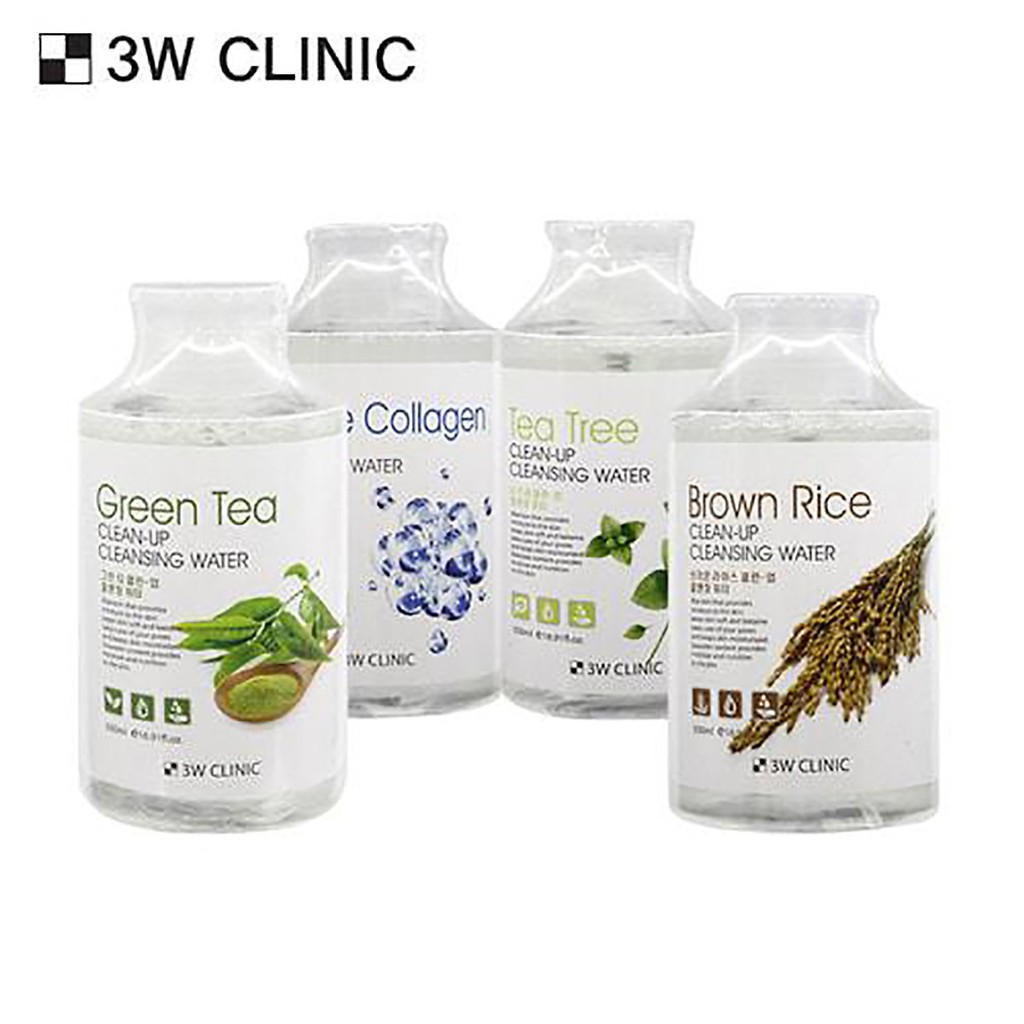 Nước tẩy trang làm sạch từ tinh chất lúa mạch 3W CLINIC BROWN RICE CLEAN-UP CLEANSING WATER 500ml - Hàn Quốc Chính Hãng