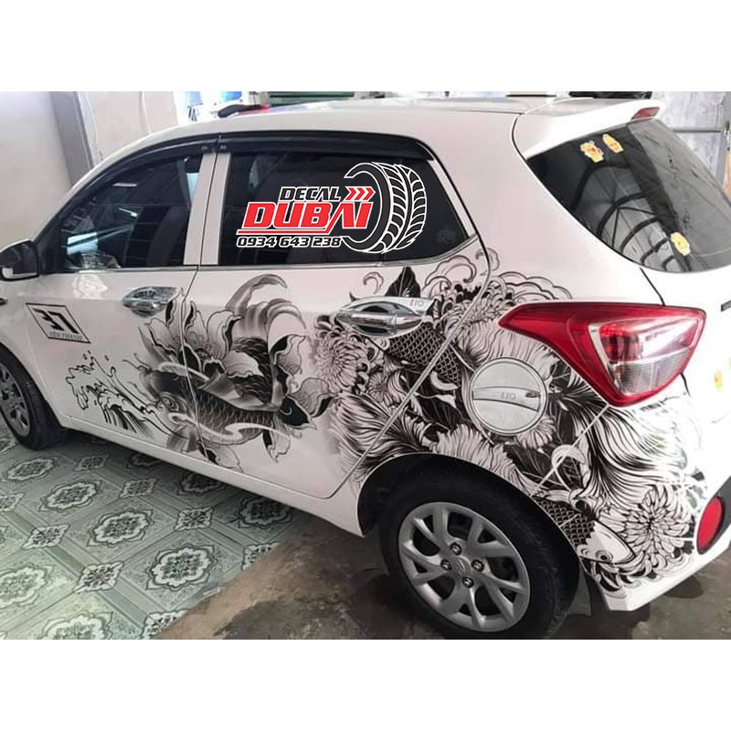 Tem Dán Sườn Xe i10 Hoa Văn Cá Chép Độc Lạ