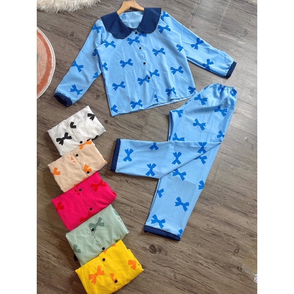 BỘ BIZAMA TAY DÀI HOẠ TIẾT NƠ SiÊU XINH