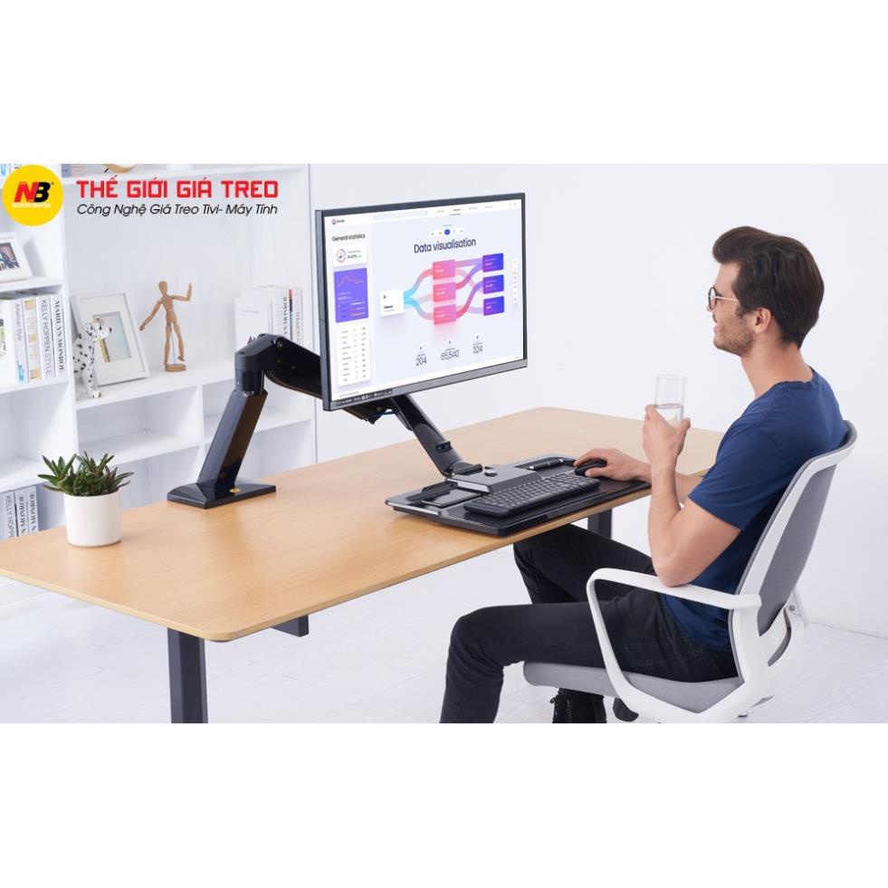 Giá Treo Màn Hình Máy Tính Kẹp Bàn Có Khay Bàn Phím - NB35 - [ Phù Hợp MH 19&quot; - 27 &quot;] - [ Hàng Chính Hãng - Model 2021 ]