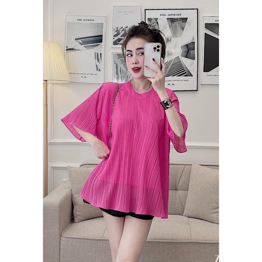 [ÁO SUÔNG] Áo Kiểu Nữ, Áo Dáng Suông Dập Ly Cổ Tròn Nhiều Màu Phối Quần Jeans, Chân Váy | BigBuy360 - bigbuy360.vn