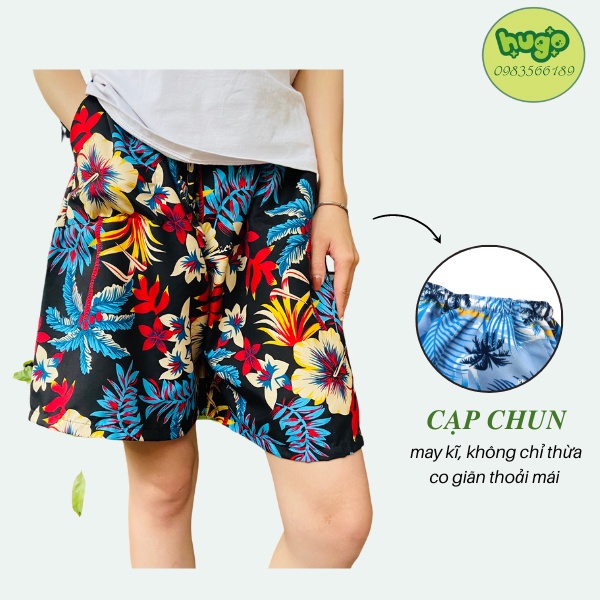 Quần đùi hoa lá, chất kate họa tiết Hàn Quốc, quần đi biển họa tiết hoa lá nam nữ 40 - 75kg nhiều màu - Hugo Shop
