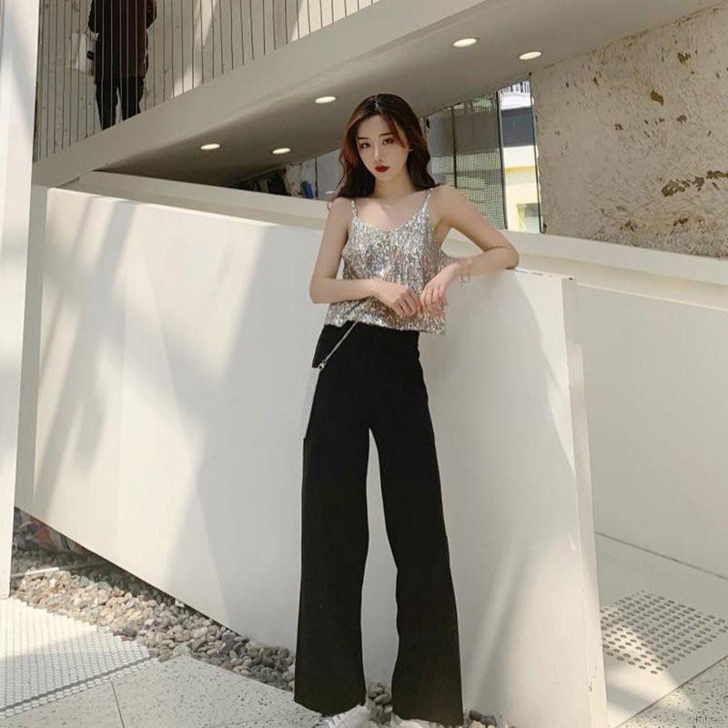 Áo thun không tay đính sequin lấp lánh thời trang dành cho nữ