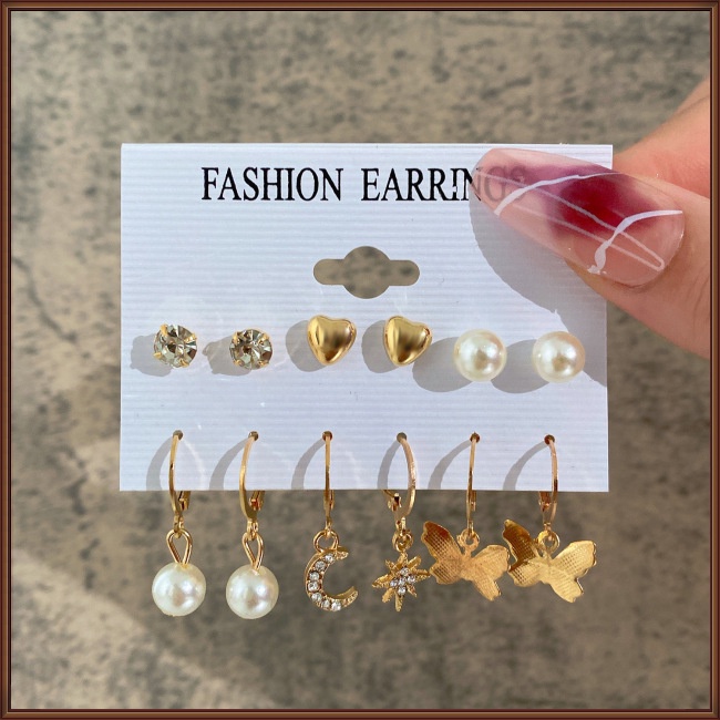 6 Đôi Bông Tai Dáng Dài Hình Bướm Đính Ngọc Trai Thời Trang Cho Nữ